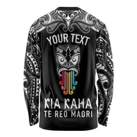 Personalised Kia Kaha Te Reo Maori Long Sleeve Shirt Hei Tiki Mix Koru - Black LT7 - Polynesian Pride