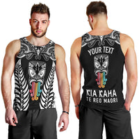 Personalised Kia Kaha Te Reo Maori Men Tank Top Hei Tiki Mix Koru - Black LT7 - Polynesian Pride