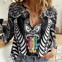 personalised-kia-kaha-te-reo-maori-women-casual-shirt-hei-tiki-mix-koru-black