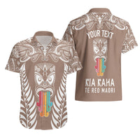 Personalised Kia Kaha Te Reo Maori Hawaiian Shirt Hei Tiki Mix Koru - Brown LT7 - Polynesian Pride