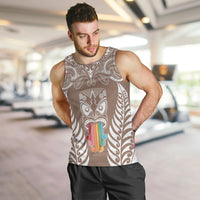 Personalised Kia Kaha Te Reo Maori Men Tank Top Hei Tiki Mix Koru - Brown LT7 - Polynesian Pride