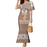 Personalised Kia Kaha Te Reo Maori Mermaid Dress Hei Tiki Mix Koru - Brown LT7 Women Brown - Polynesian Pride