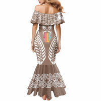Personalised Kia Kaha Te Reo Maori Mermaid Dress Hei Tiki Mix Koru - Brown LT7 - Polynesian Pride