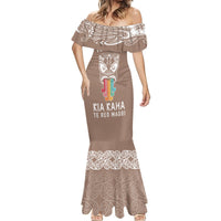 Personalised Kia Kaha Te Reo Maori Mermaid Dress Hei Tiki Mix Koru - Brown LT7 - Polynesian Pride