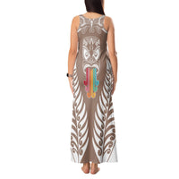 Personalised Kia Kaha Te Reo Maori Tank Maxi Dress Hei Tiki Mix Koru - Brown LT7 - Polynesian Pride