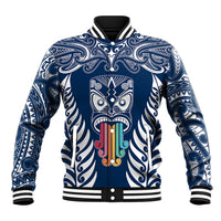 Personalised Kia Kaha Te Reo Maori Baseball Jacket Hei Tiki Mix Koru - Navy Blue LT7 Unisex Navy - Polynesian Pride