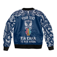 Personalised Kia Kaha Te Reo Maori Bomber Jacket Hei Tiki Mix Koru - Navy Blue LT7 - Polynesian Pride