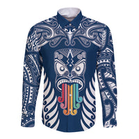 personalised-kia-kaha-te-reo-maori-long-sleeve-button-shirt-hei-tiki-mix-koru-navy-blue