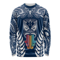 Personalised Kia Kaha Te Reo Maori Long Sleeve Shirt Hei Tiki Mix Koru - Navy Blue LT7 Unisex Navy - Polynesian Pride