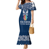 Personalised Kia Kaha Te Reo Maori Mermaid Dress Hei Tiki Mix Koru - Navy Blue LT7 Women Navy - Polynesian Pride