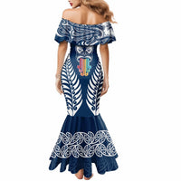 Personalised Kia Kaha Te Reo Maori Mermaid Dress Hei Tiki Mix Koru - Navy Blue LT7 - Polynesian Pride