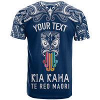 Personalised Kia Kaha Te Reo Maori T Shirt Hei Tiki Mix Koru - Navy Blue LT7 - Polynesian Pride