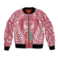 Personalised Kia Kaha Te Reo Maori Bomber Jacket Hei Tiki Mix Koru - Pink LT7 Unisex Pink - Polynesian Pride