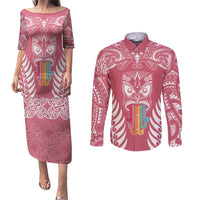 personalised-kia-kaha-te-reo-maori-couples-matching-puletasi-dress-and-long-sleeve-button-shirts-hei-tiki-mix-koru-pink