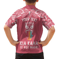 Personalised Kia Kaha Te Reo Maori Kid Hawaiian Shirt Hei Tiki Mix Koru - Pink LT7 - Polynesian Pride