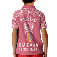 Personalised Kia Kaha Te Reo Maori Kid Polo Shirt Hei Tiki Mix Koru - Pink LT7 - Polynesian Pride