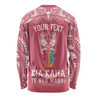 Personalised Kia Kaha Te Reo Maori Long Sleeve Shirt Hei Tiki Mix Koru - Pink LT7 - Polynesian Pride