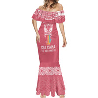 Personalised Kia Kaha Te Reo Maori Mermaid Dress Hei Tiki Mix Koru - Pink LT7 - Polynesian Pride