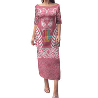 Personalised Kia Kaha Te Reo Maori Puletasi Hei Tiki Mix Koru - Pink LT7 Long Dress Pink - Polynesian Pride