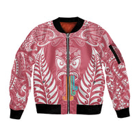 Personalised Kia Kaha Te Reo Maori Sleeve Zip Bomber Jacket Hei Tiki Mix Koru - Pink LT7 Unisex Pink - Polynesian Pride