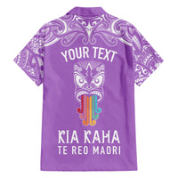 personalised-kia-kaha-te-reo-maori-family-matching-off-shoulder-short-dress-and-hawaiian-shirt-hei-tiki-mix-koru-purple