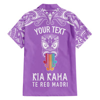 personalised-kia-kaha-te-reo-maori-family-matching-short-sleeve-bodycon-dress-and-hawaiian-shirt-hei-tiki-mix-koru-purple