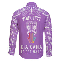 personalised-kia-kaha-te-reo-maori-family-matching-short-sleeve-bodycon-dress-and-hawaiian-shirt-hei-tiki-mix-koru-purple