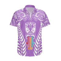 Personalised Kia Kaha Te Reo Maori Hawaiian Shirt Hei Tiki Mix Koru - Purple LT7 Purple - Polynesian Pride