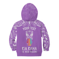 Personalised Kia Kaha Te Reo Maori Kid Hoodie Hei Tiki Mix Koru - Purple LT7 - Polynesian Pride
