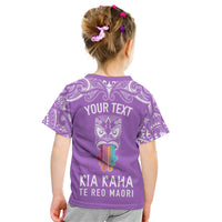 Personalised Kia Kaha Te Reo Maori Kid T Shirt Hei Tiki Mix Koru - Purple LT7 - Polynesian Pride