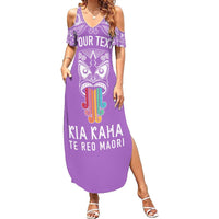 Personalised Kia Kaha Te Reo Maori Summer Maxi Dress Hei Tiki Mix Koru - Purple LT7 Women Purple - Polynesian Pride