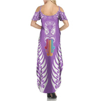 Personalised Kia Kaha Te Reo Maori Summer Maxi Dress Hei Tiki Mix Koru - Purple LT7 - Polynesian Pride