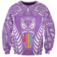 Personalised Kia Kaha Te Reo Maori Sweatshirt Hei Tiki Mix Koru - Purple LT7 Unisex Purple - Polynesian Pride