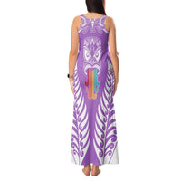 Personalised Kia Kaha Te Reo Maori Tank Maxi Dress Hei Tiki Mix Koru - Purple LT7 - Polynesian Pride