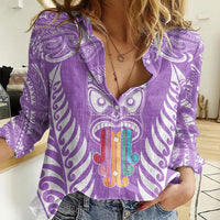 personalised-kia-kaha-te-reo-maori-women-casual-shirt-hei-tiki-mix-koru-purple