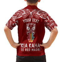personalised-kia-kaha-te-reo-maori-family-matching-long-sleeve-bodycon-dress-and-hawaiian-shirt-hei-tiki-mix-koru-red