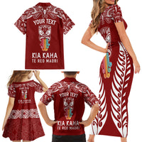 personalised-kia-kaha-te-reo-maori-family-matching-short-sleeve-bodycon-dress-and-hawaiian-shirt-hei-tiki-mix-koru-red