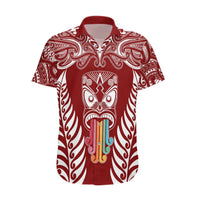 Personalised Kia Kaha Te Reo Maori Hawaiian Shirt Hei Tiki Mix Koru - Red LT7 Red - Polynesian Pride
