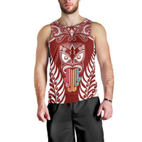 Personalised Kia Kaha Te Reo Maori Men Tank Top Hei Tiki Mix Koru - Red LT7 - Polynesian Pride