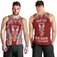 Personalised Kia Kaha Te Reo Maori Men Tank Top Hei Tiki Mix Koru - Red LT7 - Polynesian Pride