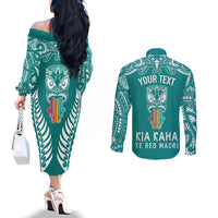 personalised-kia-kaha-te-reo-maori-couples-matching-off-the-shoulder-long-sleeve-dress-and-long-sleeve-button-shirts-hei-tiki-mix-koru-teal