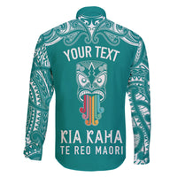 personalised-kia-kaha-te-reo-maori-family-matching-long-sleeve-bodycon-dress-and-hawaiian-shirt-hei-tiki-mix-koru-teal