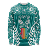 Personalised Kia Kaha Te Reo Maori Long Sleeve Shirt Hei Tiki Mix Koru - Teal LT7 Unisex Teal - Polynesian Pride