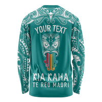 Personalised Kia Kaha Te Reo Maori Long Sleeve Shirt Hei Tiki Mix Koru - Teal LT7 - Polynesian Pride