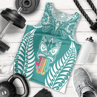 Personalised Kia Kaha Te Reo Maori Men Tank Top Hei Tiki Mix Koru - Teal LT7 Teal - Polynesian Pride