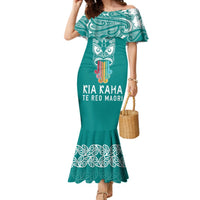 Personalised Kia Kaha Te Reo Maori Mermaid Dress Hei Tiki Mix Koru - Teal LT7 Women Teal - Polynesian Pride