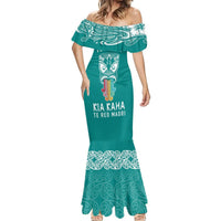 Personalised Kia Kaha Te Reo Maori Mermaid Dress Hei Tiki Mix Koru - Teal LT7 - Polynesian Pride