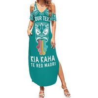 Personalised Kia Kaha Te Reo Maori Summer Maxi Dress Hei Tiki Mix Koru - Teal LT7 Women Teal - Polynesian Pride