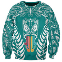 Personalised Kia Kaha Te Reo Maori Sweatshirt Hei Tiki Mix Koru - Teal LT7 Unisex Teal - Polynesian Pride