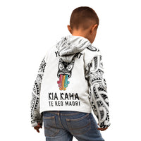 Personalised Kia Kaha Te Reo Maori Kid Hoodie Hei Tiki Mix Koru - White LT7 - Polynesian Pride